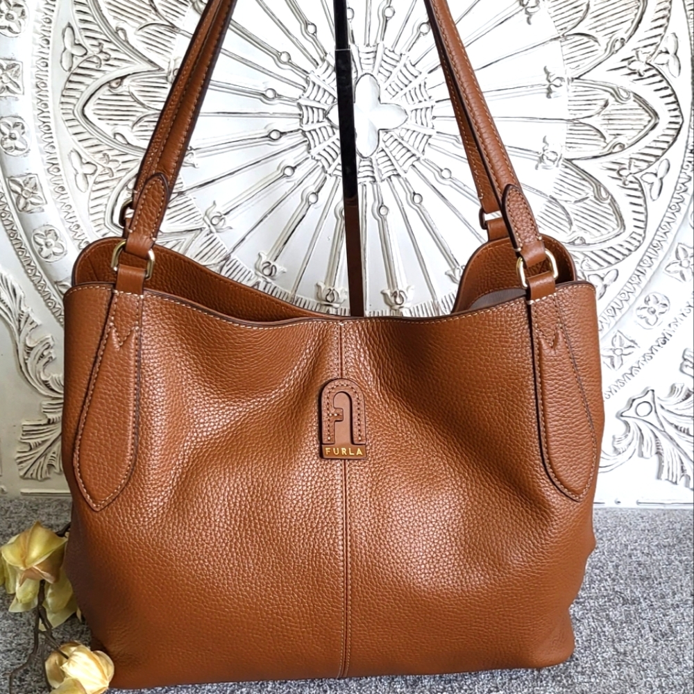 NWOT-Furla Dafne Leather Medium Hobo Bag, Cognac Brown